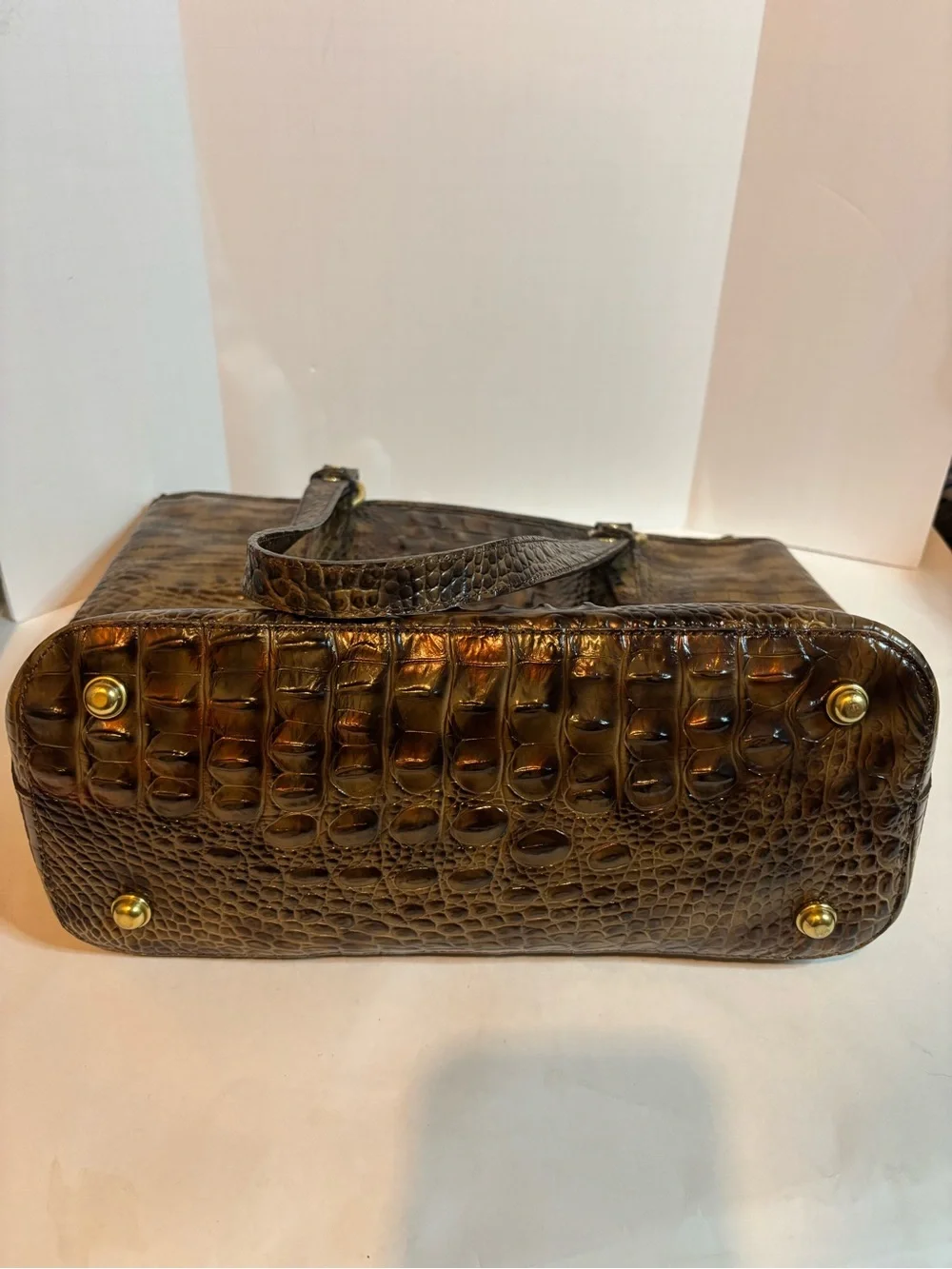 Brahmin Metallic Brown Croc-Embossed Tote